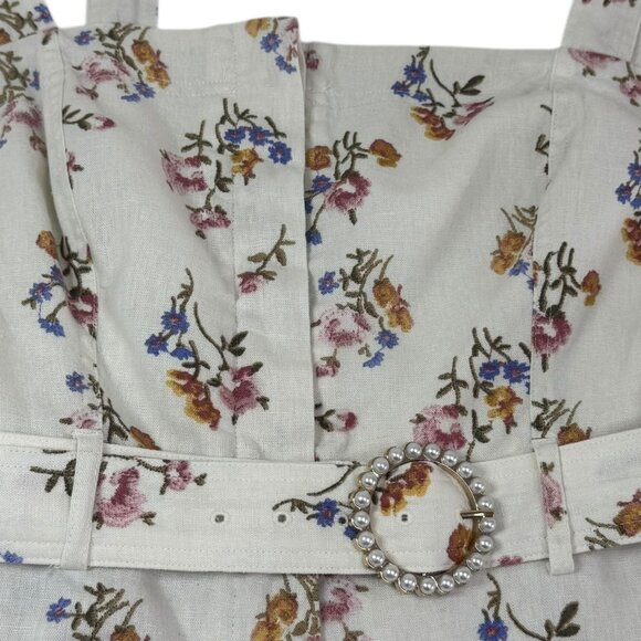 House of Harlow 1960 Floral Linen Blend Belted Romper Size 10 | Boho Summer - Picture 3 of 12